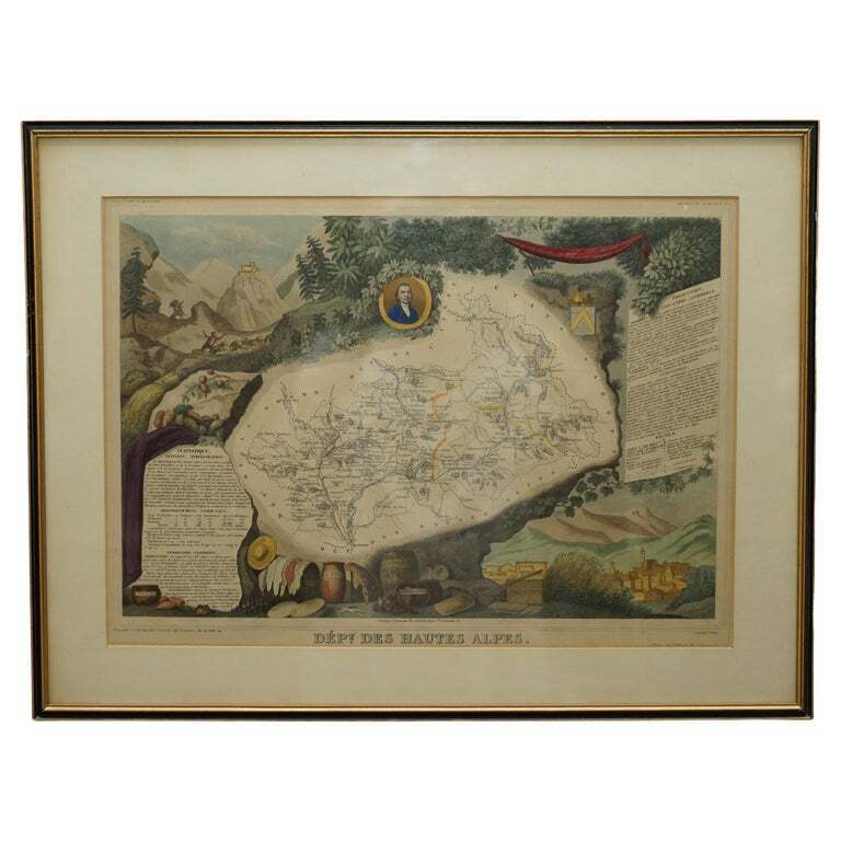 FINE ANTIQUE 1856 HAND WATERCOLOUR MAP OF DEPT DES HAUTES ALPES BY LEVASSEUR'S