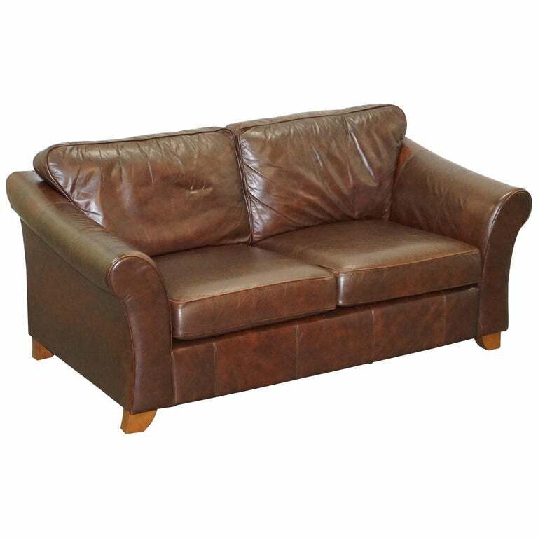 MARKS & SPNECERS RRP £1999 ABBEY BROWN LEATHER SOFA PART OF SUITE WITH ARMCHAIRS
