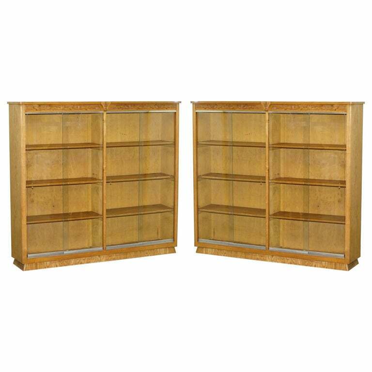 MATCHING PAIR OF 170X187CM ENGLISH OAK LIBRARY STUDY BOOKCASES WITH GLAZED DOORS