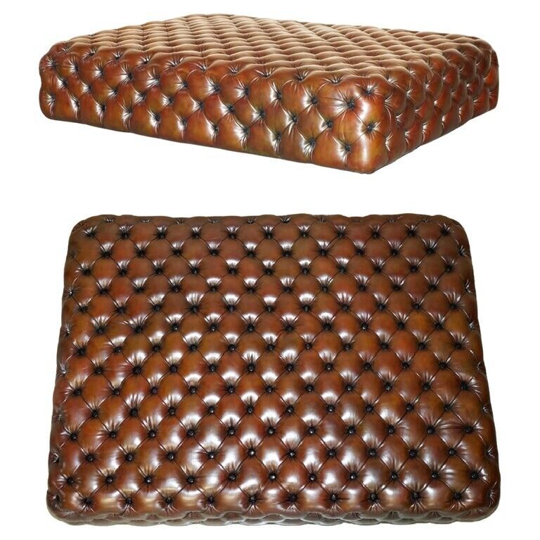 MONUMENTAL GEORGE SMITH RESTORED BROWN LEATHER CHESTERFIELD FOOTSTOOL OTTOMAN