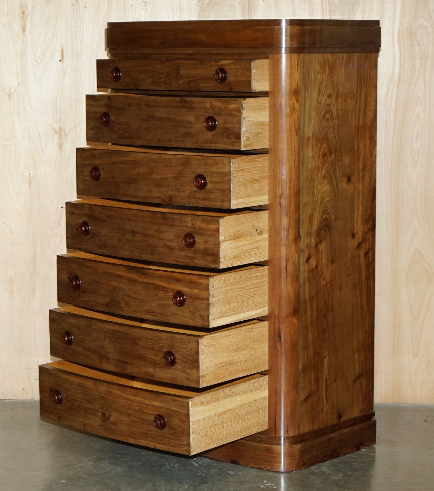 PAIR-OF-ANTIQUE-ESTATE-MADE-BOW-FRONTED-1685CM-WALNUT-TALLBOY-CHEST-OF-DRAWERS-205812568136-13