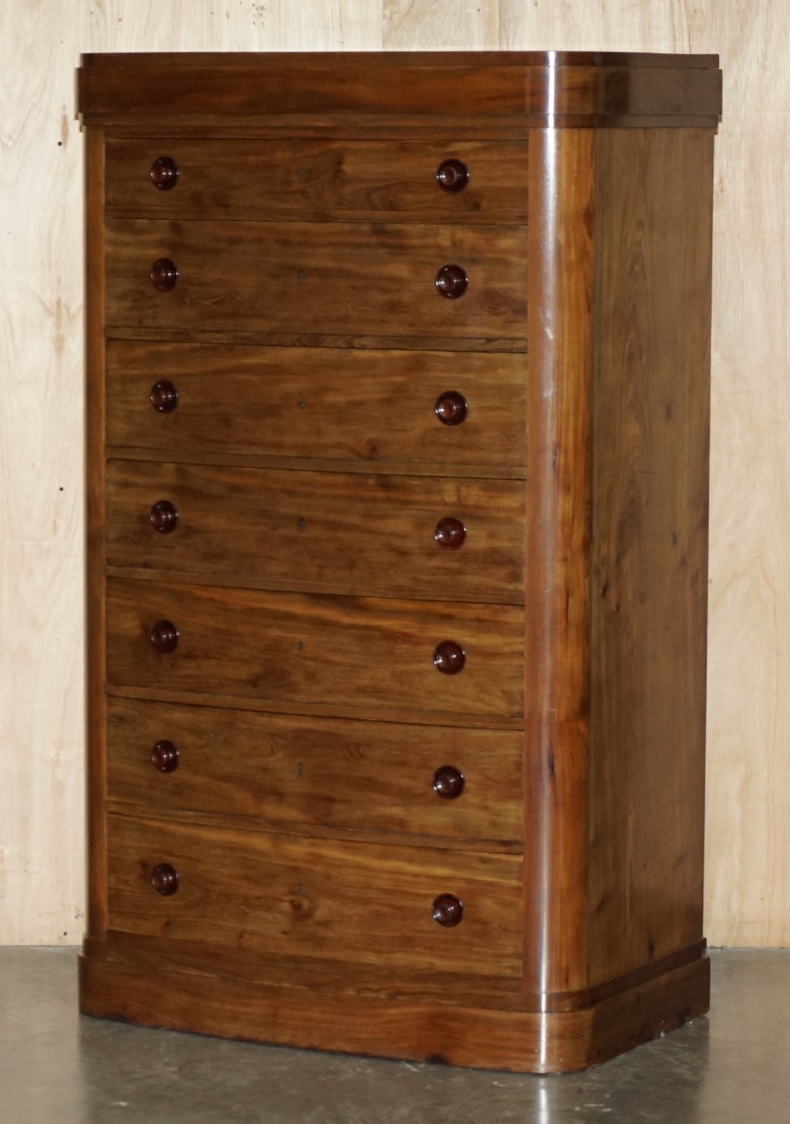 PAIR-OF-ANTIQUE-ESTATE-MADE-BOW-FRONTED-1685CM-WALNUT-TALLBOY-CHEST-OF-DRAWERS-205812568136-2