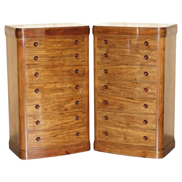 PAIR-OF-ANTIQUE-ESTATE-MADE-BOW-FRONTED-1685CM-WALNUT-TALLBOY-CHEST-OF-DRAWERS-205812568136
