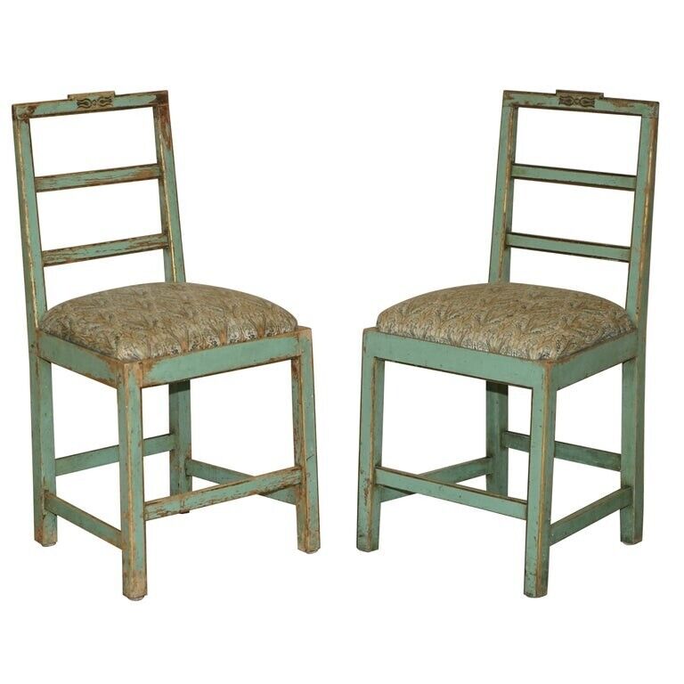 PAIR OF ANTIQUE ORIGINAL PAINT FRENCH COUNTRY CHAIRS INC LIBERTY'S LONDON FABRIC