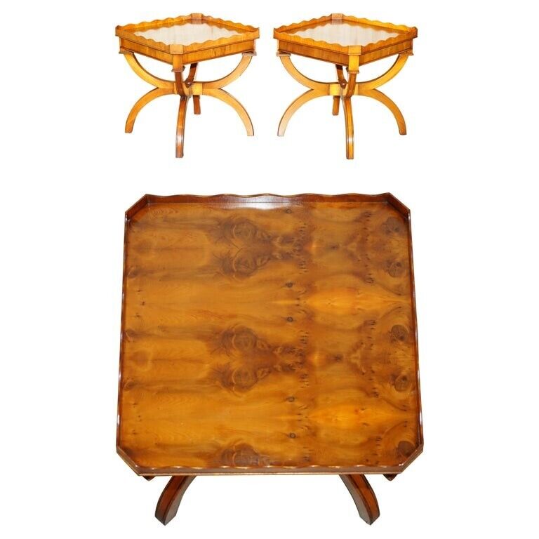 PAIR OF BEVAN FUNNELL ENGLAND BURR YEW SIDE TABLES EACH WITH A SIGNLE DRAWER