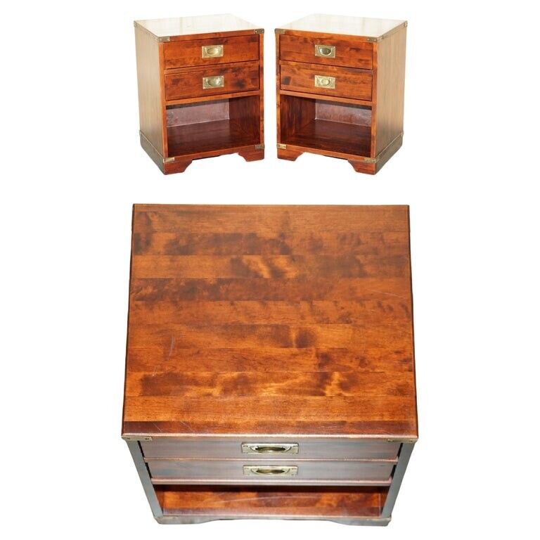 PAIR OF  MILIARY CAMPAIGN SIDE END LAMP WINE BEDSIDE TABLE CHESTS WITH DRAWERS