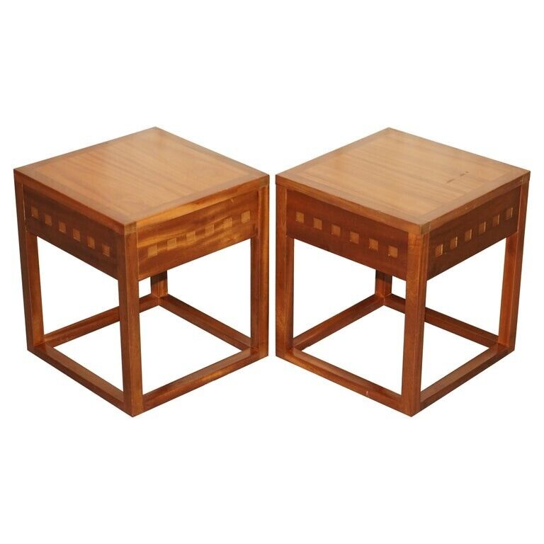 PAIR OF MODERN HAND MADE CHERRY AND TEAK WOOD SIDE TABLES X 4 AVAILABLE IN TOTAL
