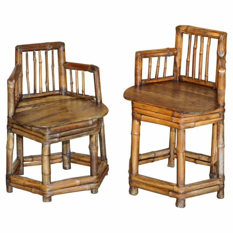 PAIR OF STUNNING CIRCA 1800 CHINESE BAMBOO PRIMITIVE OCCASIONAL CHAIRS HIS & HER