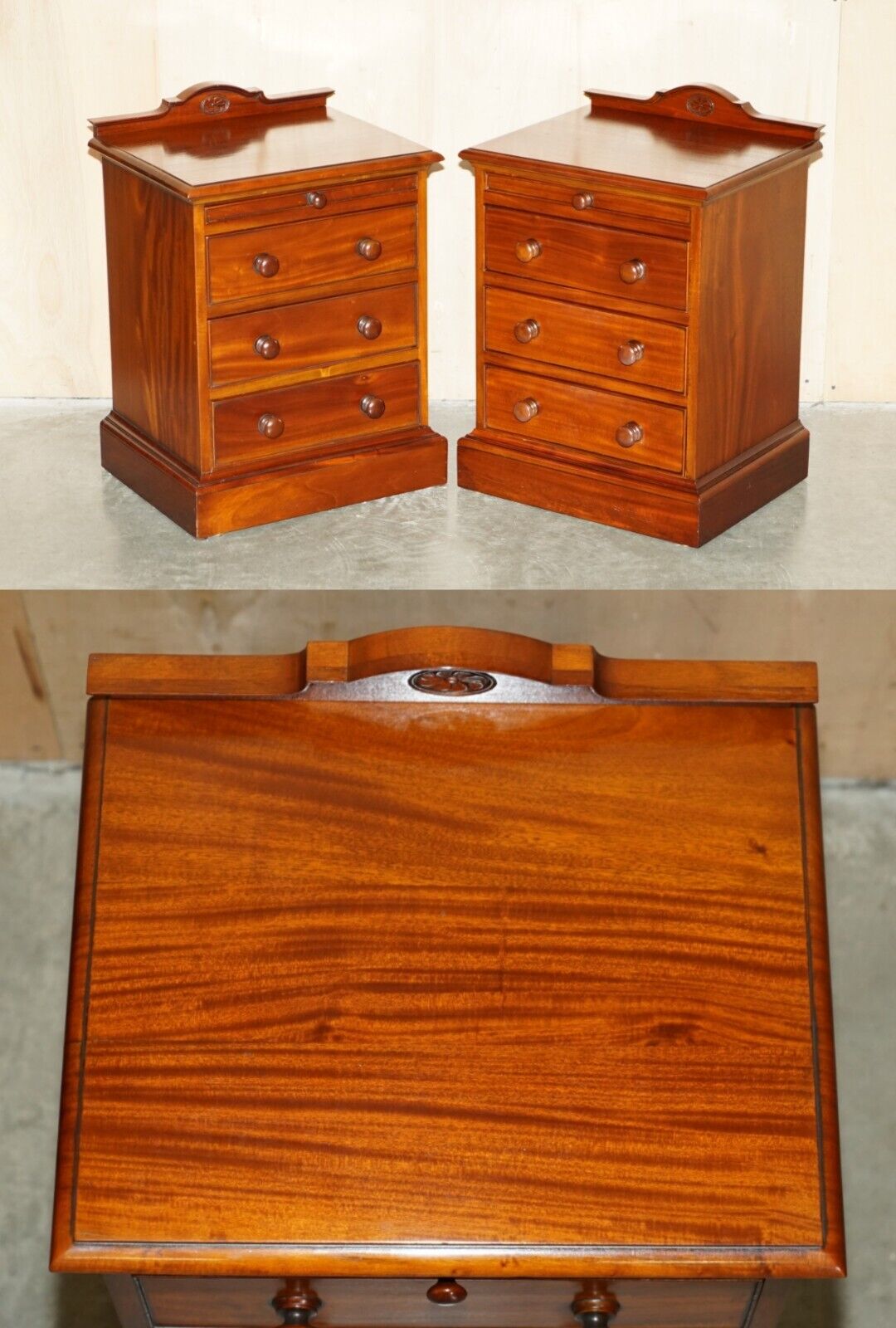PAIR OF VINTAGE FLAMED MAHOGANY BEDSIDE TABLE NIGHTSTAND DRAWERS PART SUITE