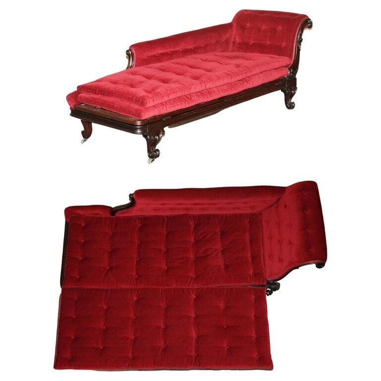RARE ANTIQUE WILLIAM IV CIRCA 1830 MAHOGANY CHESTERFIELD EXTENDING CHAISE LOUNGE