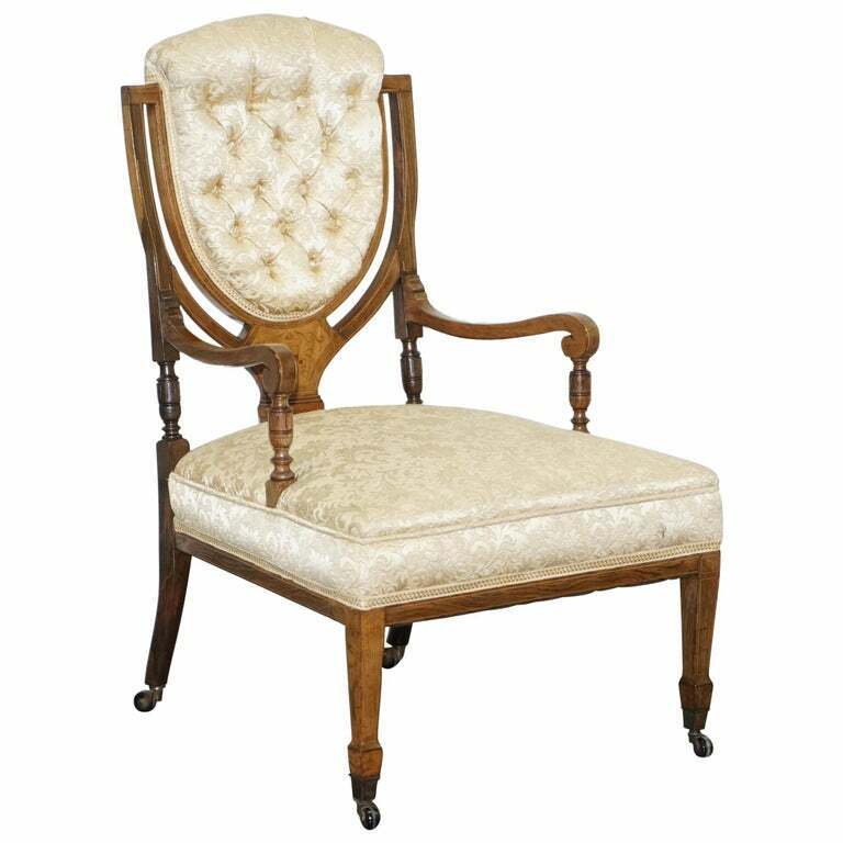 STUNNING ROSEWOOD SHERATON REVIVAL CHESTERFIELD LIBRARY ARMCHAIR PART OF A SUITE