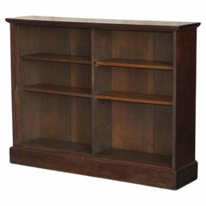 1 OF 2 ANTIQUE VICTORIAN DWARF OPEN LIBRARY BOOKCASES WITH TWO SHELVES PER SIDE