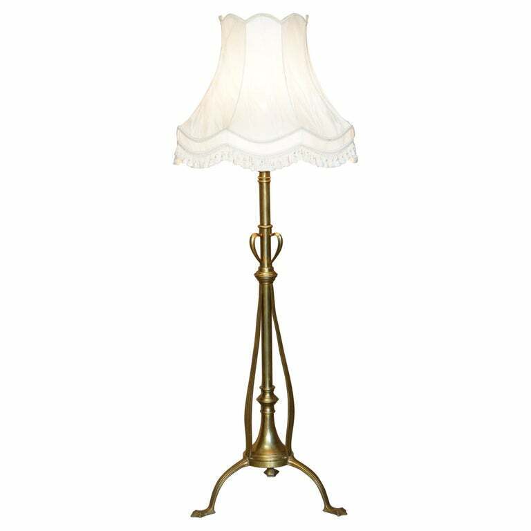 ANTIQUE ART NOUVEAU FLOOR STANDING LAMP HEIGHT ADJUSTABLE BRASS SCULPTURED FRAME