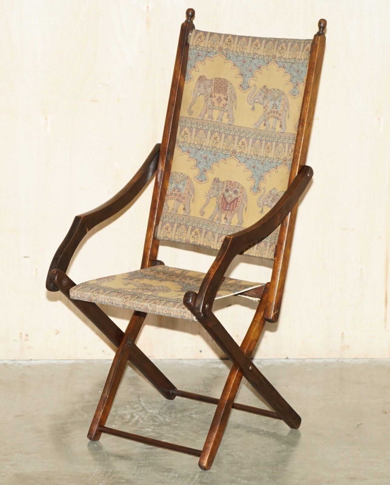 ANTIQUE CIR 1890 ANGLO INDIAN ELEPHANT COLONIAL FOLDING MILITARY CAMPAIGN CHAIR
