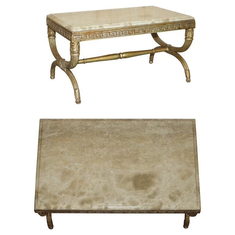 ANTIQUE ITALIAN CIRCA 1860 ORNATELY CARVED & GILTWOOD MARBLE TOPPED COFFEE TABLE
