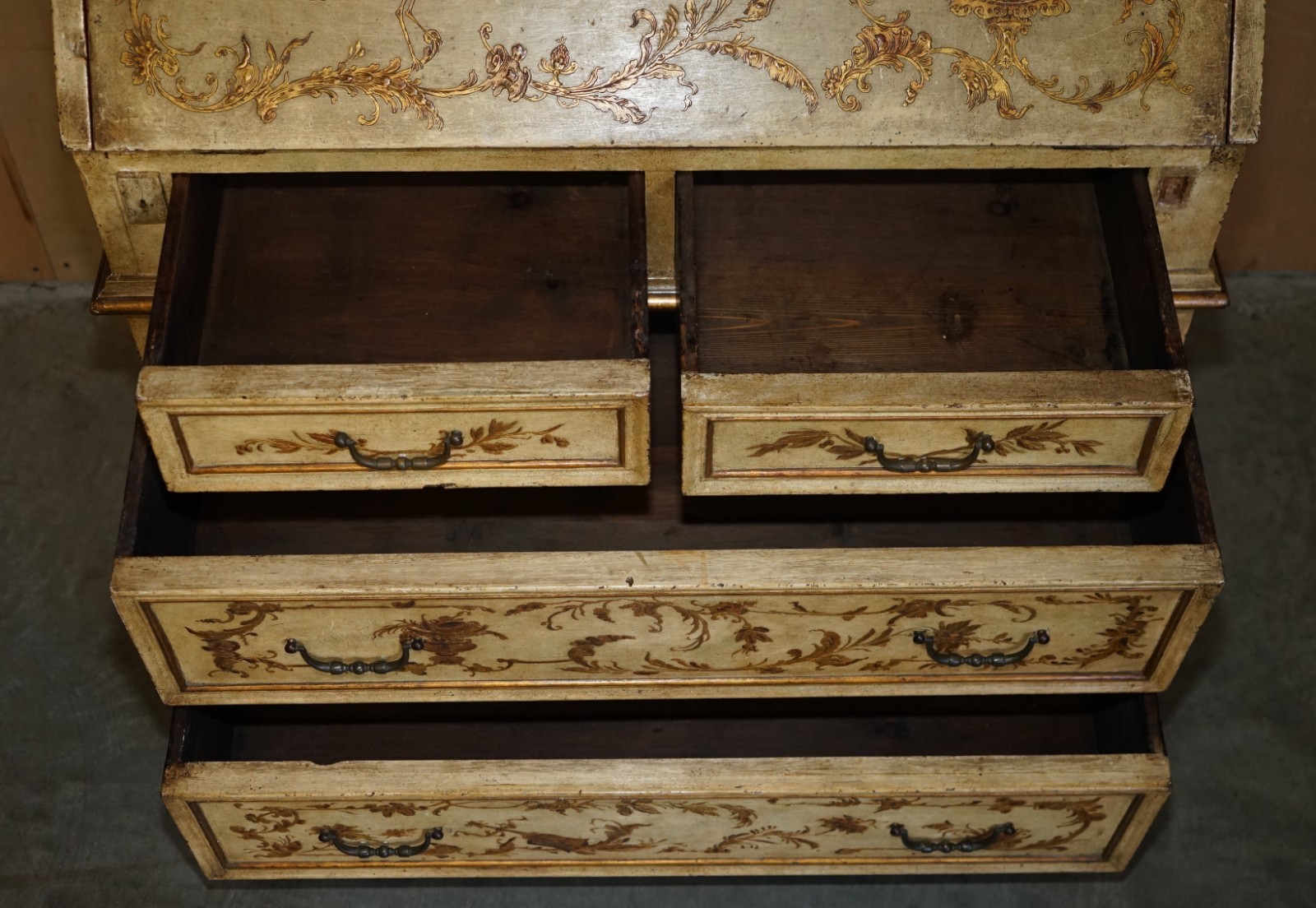 CIRCA-1900-VENETIAN-CHINOISERIE-DECORATED-PARCEL-GILT-BUREAU-BOOKCASE-DRAWERS-205812604857-23