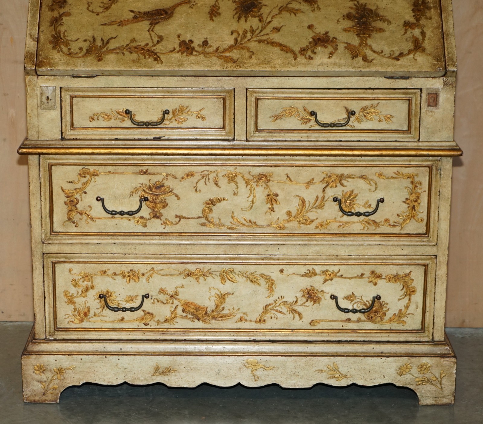 CIRCA-1900-VENETIAN-CHINOISERIE-DECORATED-PARCEL-GILT-BUREAU-BOOKCASE-DRAWERS-205812604857-6