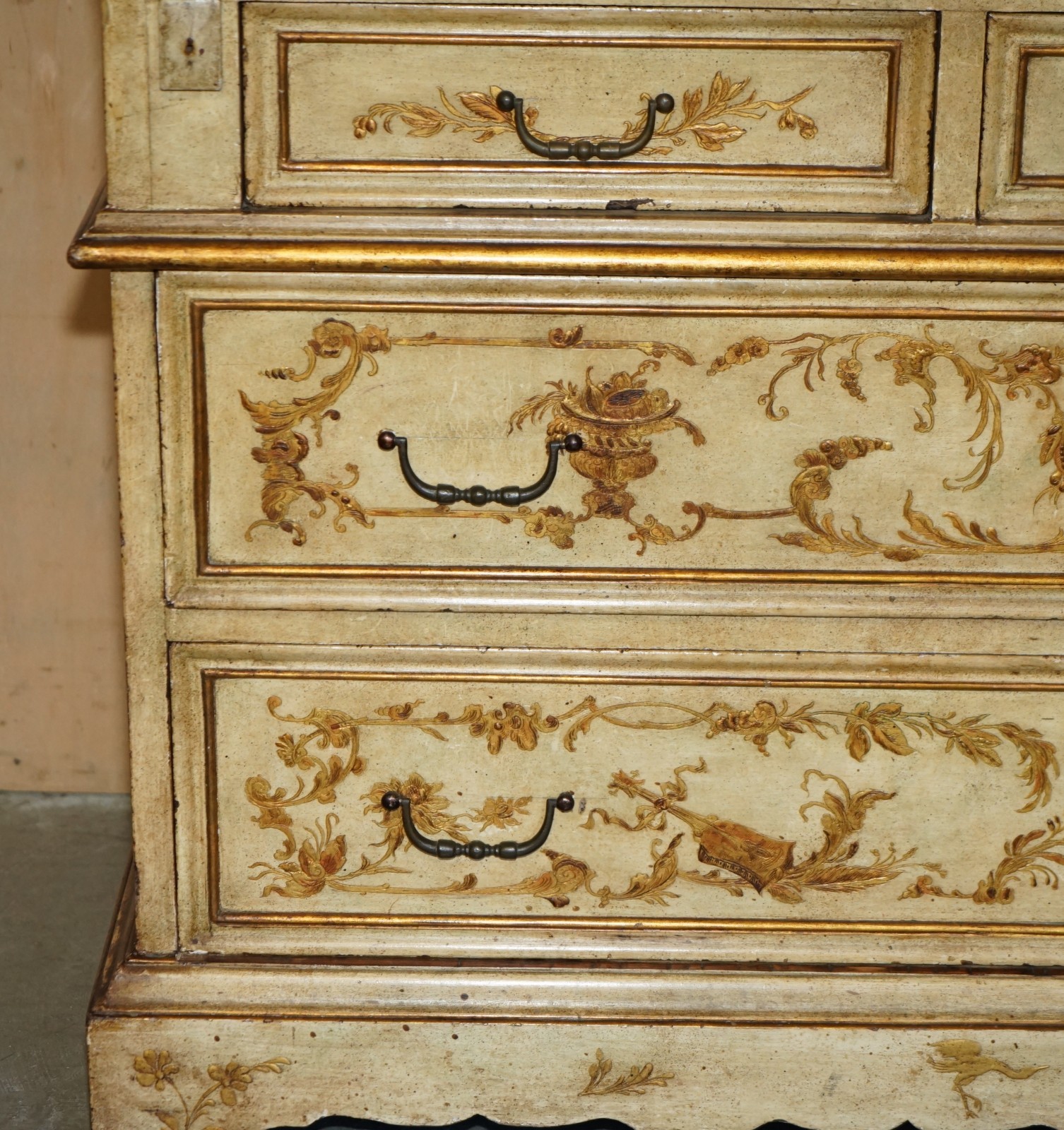CIRCA-1900-VENETIAN-CHINOISERIE-DECORATED-PARCEL-GILT-BUREAU-BOOKCASE-DRAWERS-205812604857-7