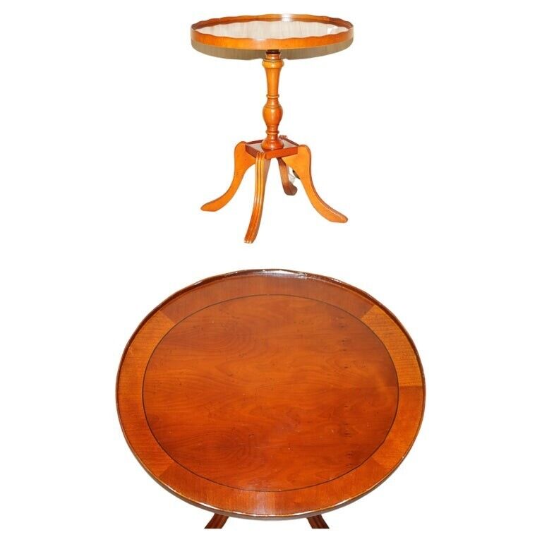 COLLECTABLE DECORATIVE BURR YEW WOOD SIDE END LAMP TABLE WITH GALLERY RAIL