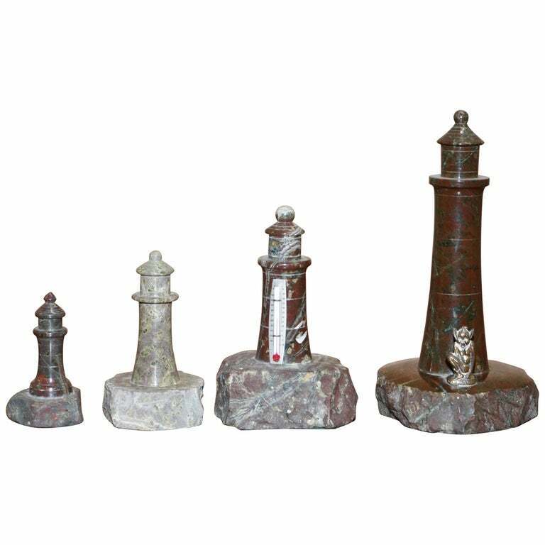 LOVELY COLLECTION OF FOUR ANTIQUE SMALL SOLID MARBLE STATUES OF LIGHTHOUSES