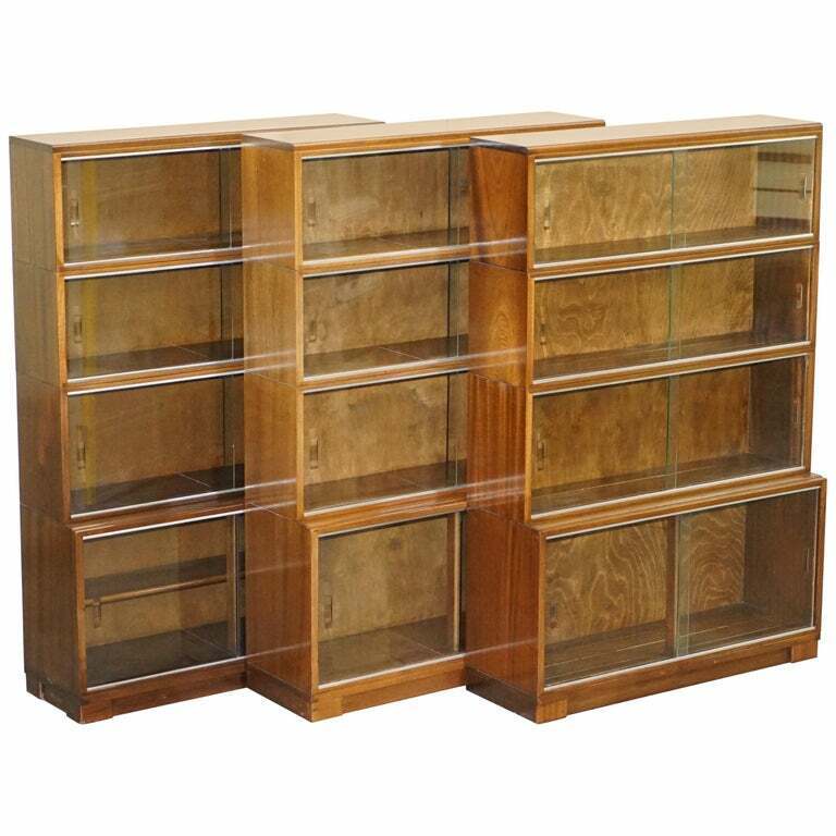 LOVELY SUITE OF THREE MINTY OXFORD MODUALR STACKING BOOKCASES MAHOGANY FRAMES