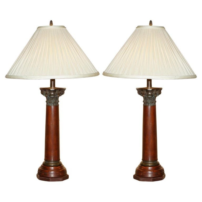 PAIR-OF-HUGE-95CM-GRAND-TOUR-STYLE-ROMAN-CORINTHIAN-PILLAR-BRASS-DESK-LAMPS-177529787127