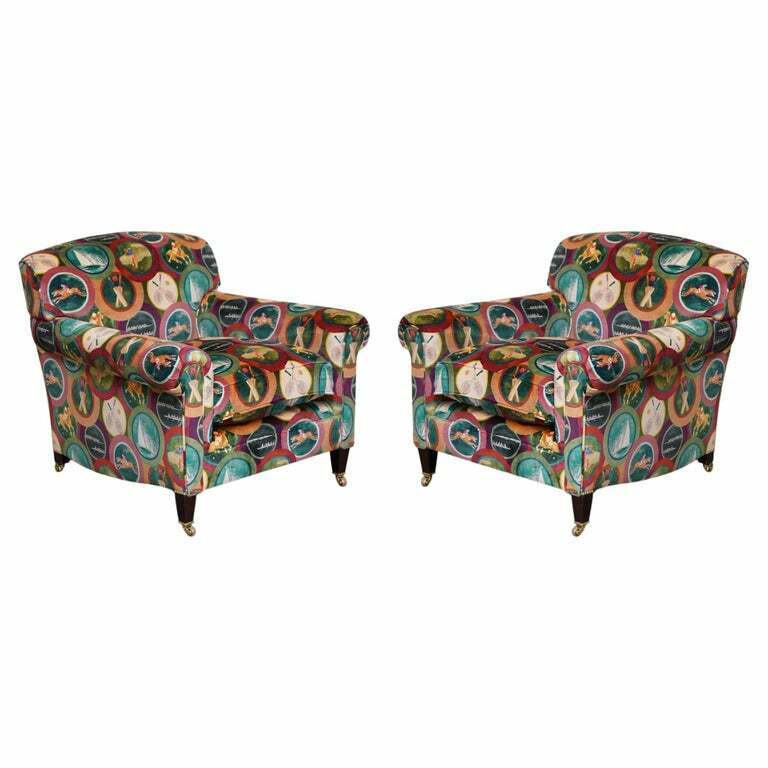 PAIR OF NEW MULBERRY SILK VELVET SPORTING LIFE GEORGE SMITH SCROLL ARM ARMCHAIRS