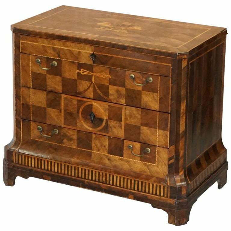 RARE CIRCA 1780 CONTINENTAL PARQUETRY MARQUETRY INLAID COMMODE CHEST OF DRAWERS