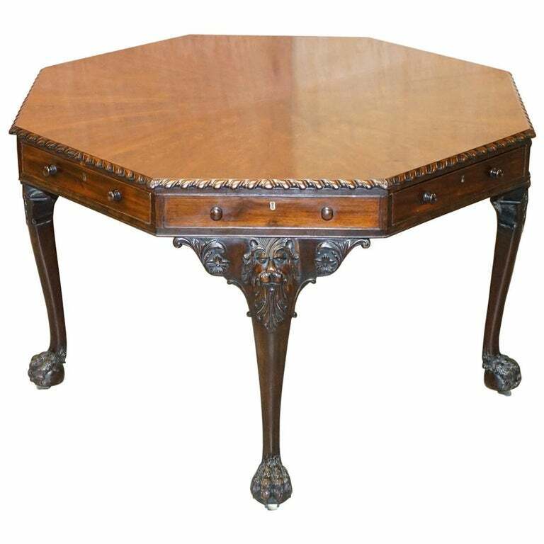 RESTORED DRUCE & CO VICTORIAN GEORGIAN OCCASIONAL LIBRARY TABLE LION CARVINGS