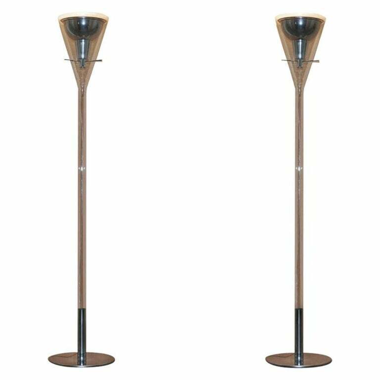 RRP £4500 PAIR OF FONTANA ARTE FLUTE MAGNUM FLOOR STANDING GLASS & CHROME LAMP