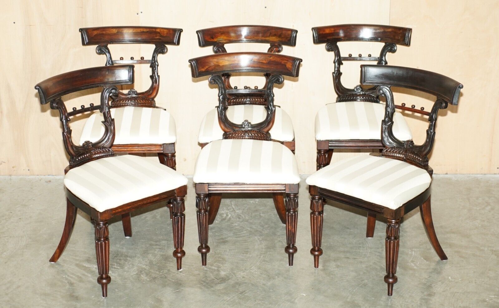 SIX GILLOWS OF LANCASTER ATTRIBUTED ANTIQUE ROSEWOOD REGENCY 1810 DINING CHAIRS