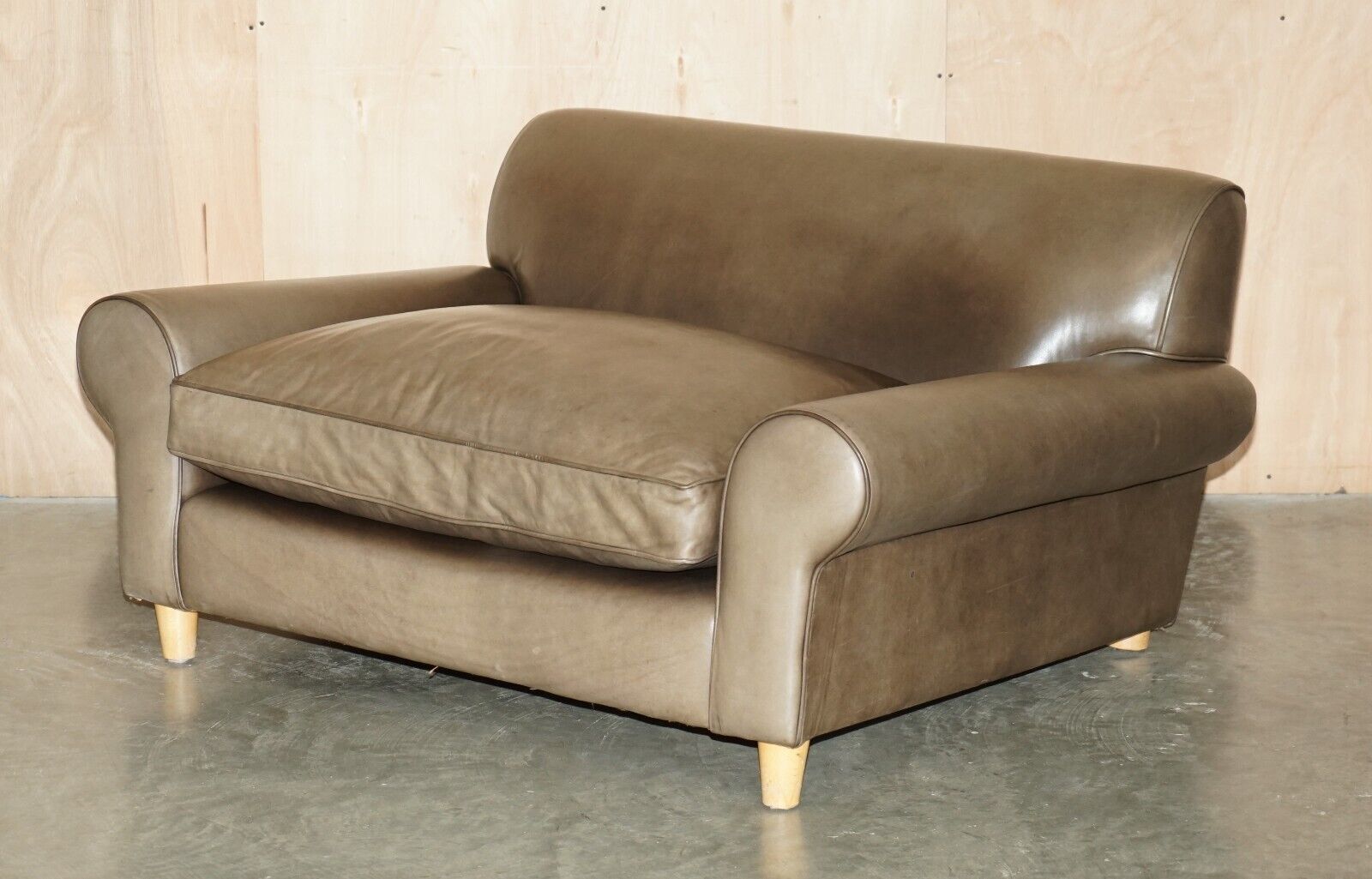 STUNNING RRP £3200 TERENCE CONRAN GREY LEATHER LARGE LOVESEAT ARMCHAIR SOFA