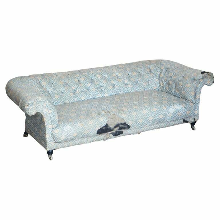 UNRESTORED ANTIQUE VICTORIAN HOWARD & SON'S CHESTERFIELD SOFA INC TICKING FABRIC