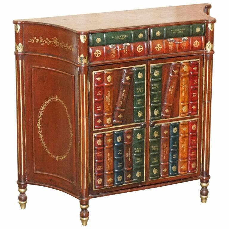 VINTAGE FAUX BOOK LIBRARY SIDEBOARD WITH TWIN DRAWERS LOVELY DECORATIVE PIECE