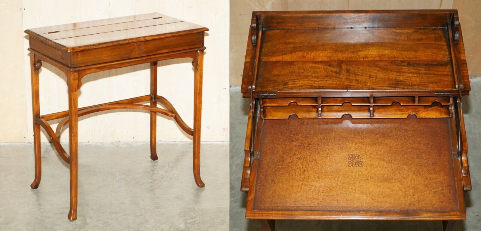 VINTAGE THEODORE ALEXANDER MILITARY CAMPAIGN STYLE WRITING DESK BROWN LEATHER