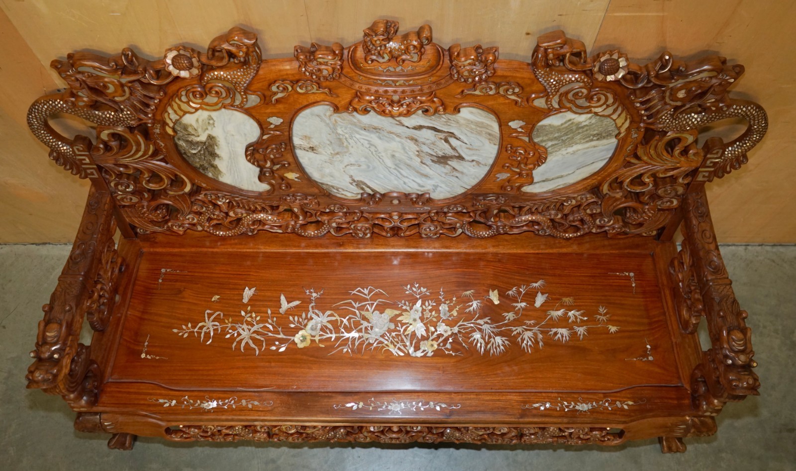 19TH-CENTURY-ROSEWOOD-MARBLE-MOTHER-OF-PEARL-DRAGON-CHINESE-ORIENTAL-BENCH-205810851808-11