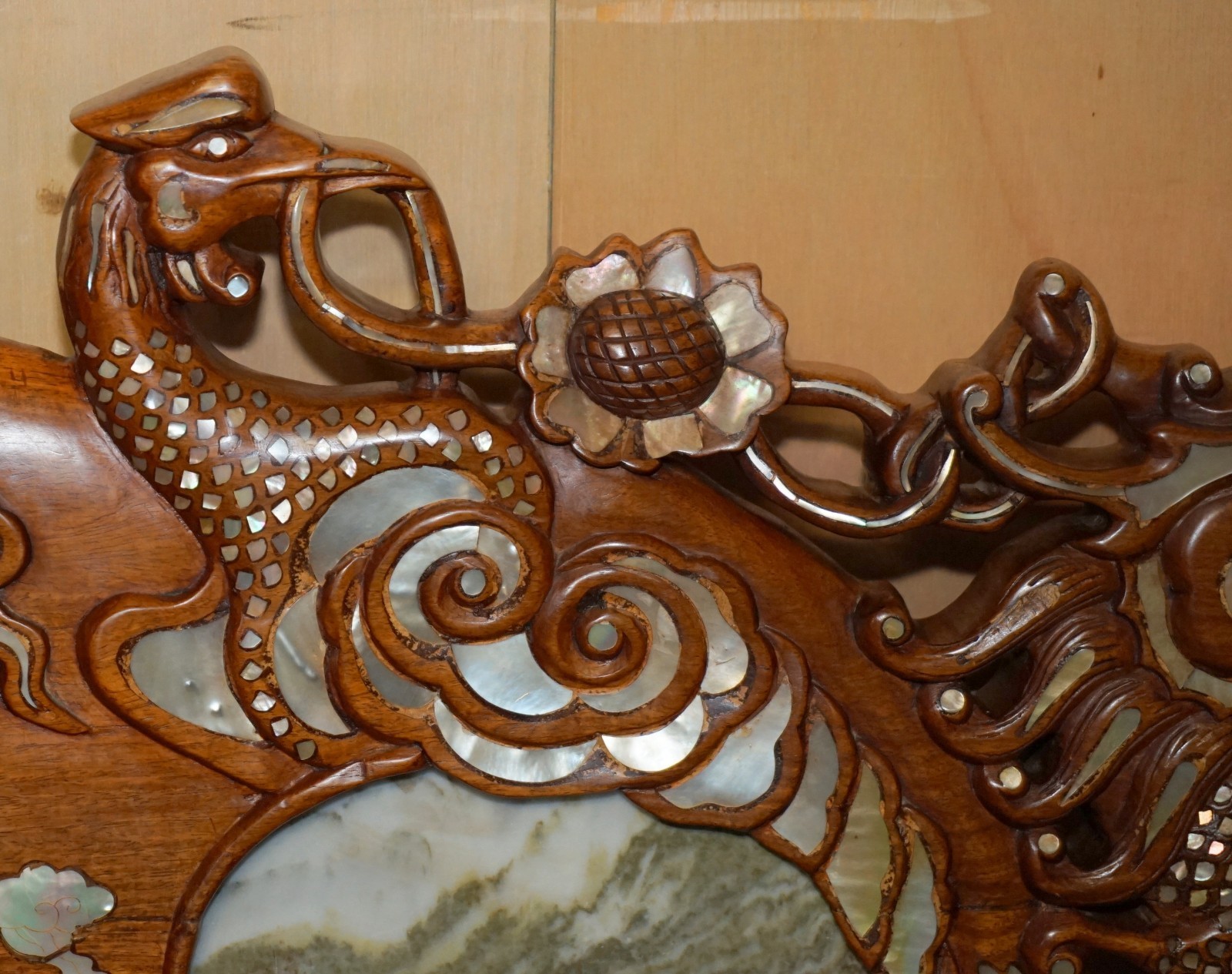 19TH-CENTURY-ROSEWOOD-MARBLE-MOTHER-OF-PEARL-DRAGON-CHINESE-ORIENTAL-BENCH-205810851808-8