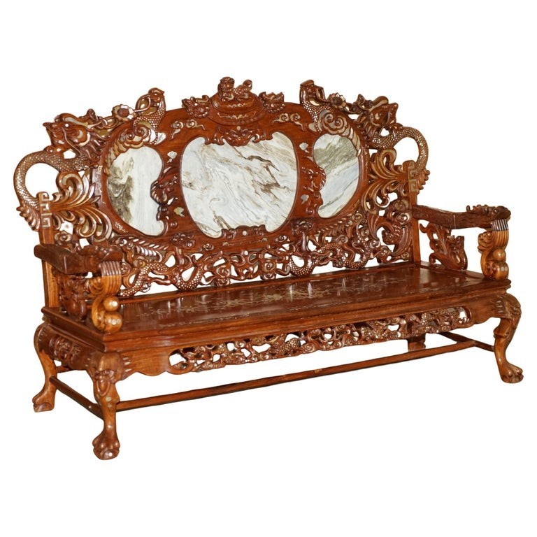 19TH-CENTURY-ROSEWOOD-MARBLE-MOTHER-OF-PEARL-DRAGON-CHINESE-ORIENTAL-BENCH-205810851808