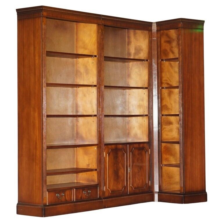 3 PIECE FLAMED MAHOGANY OPEN LIBRARY BOOKCASE PART OF A SUITE MUST SEE PICTURES