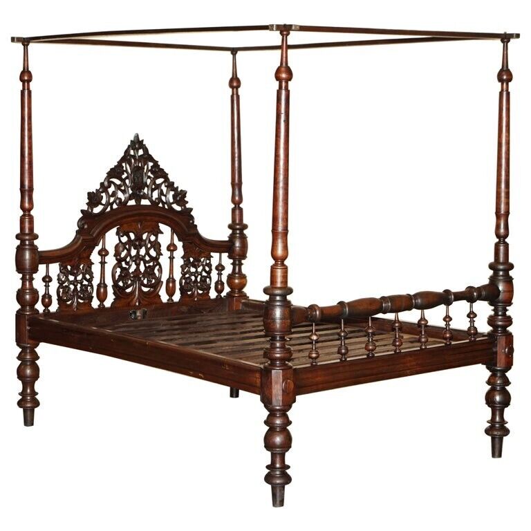 ANTIQUE 18TH CENTURY HEAVILY CARVED FOUR POSTER BED SUBLIME DETAIL MUST SEE