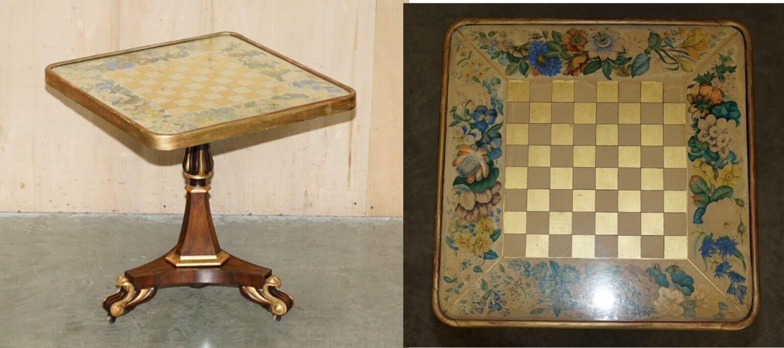 ANTIQUE REGENCY CIRCA 1810-1820 GILT BRASS & ROSEWOOD CHESSBOARD CHESS TABLE