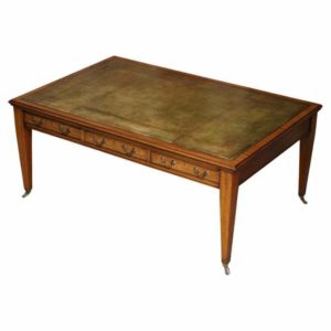 DOUBLE SIDED VICTORIAN CIR 1880 GREEN LEATHER & MAHOGANY DINING TABLE 6 DRAWERS