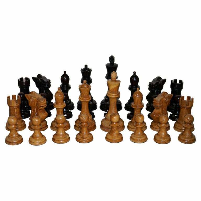 GIANT HAND CARVED WOOD CHESS SET TALLEST PIECE 63.5CM BEAUTIFUL TIMBER PATINA