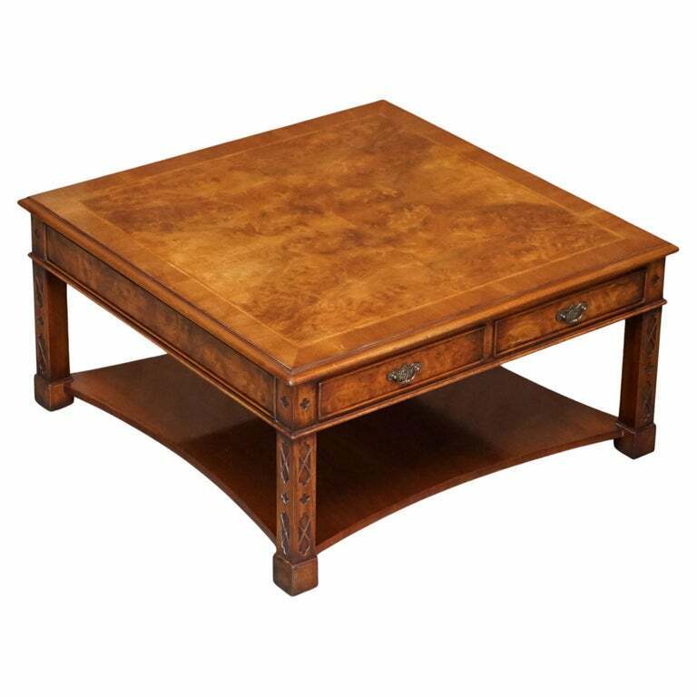 LOVELY BURR WALNUT BRIGHTS OF NETTLEBED FOUR DRAWER LARGE COFFEE COCKTAIL TABLE