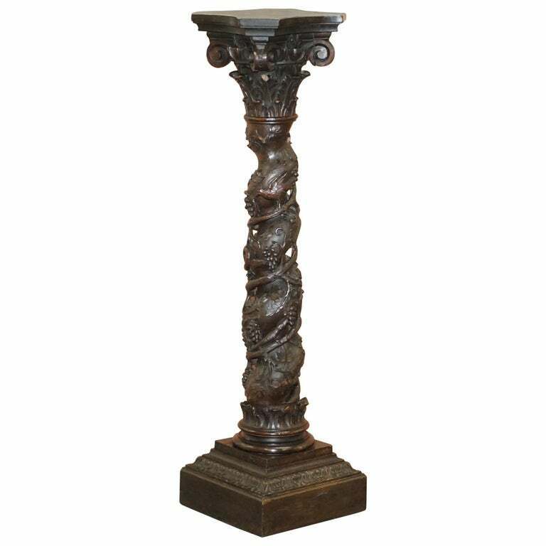 LOVELY LARGE HAND CARVED CORINTHIAN PILLAR JARDINIERE STAND FOR ANTIQUE DISPLAY
