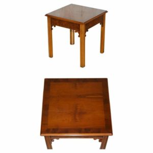 LOVELY VINTAGE BURR YEW WOOD SIDE END LAMP WINE TABLE WITH CHIPPENDALE ARCHES