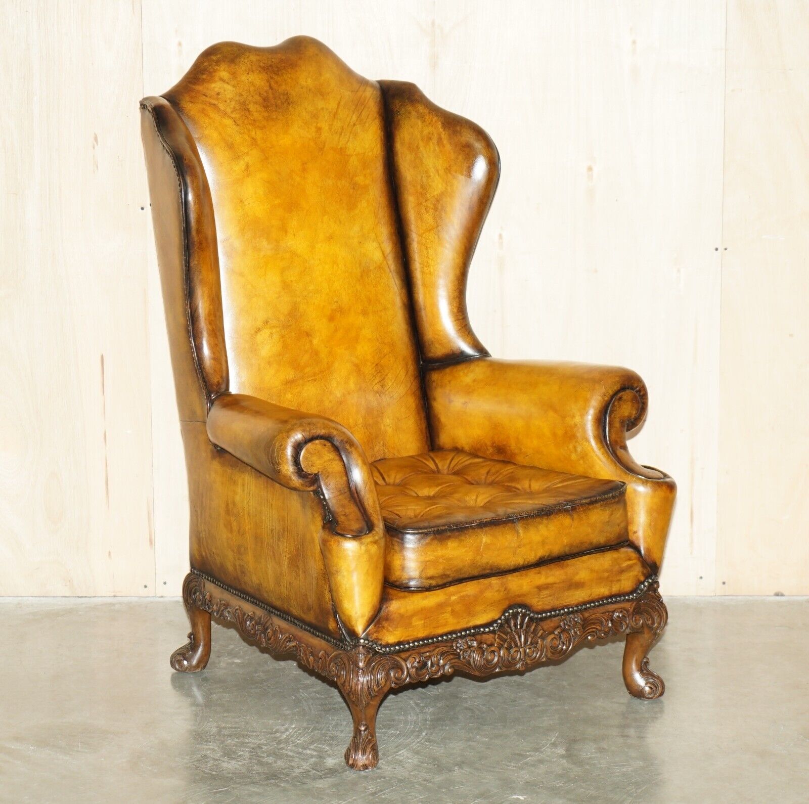 MUSEUM QUALITY RESTORED VICTORIAN BROWN LEATHER CHESTERFIELD WINGBACK ARMCHAIR