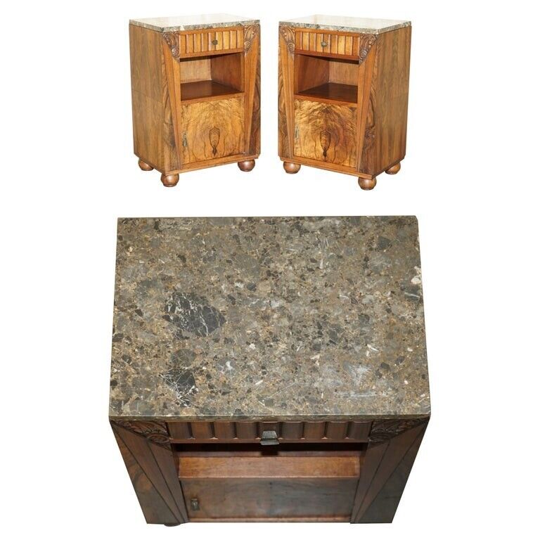 PAIR OF 1920'S ART DECO ROSEWOOD & MARBLE BEDSIDE NIGHTSTANDS SIDE LAMP TABLES
