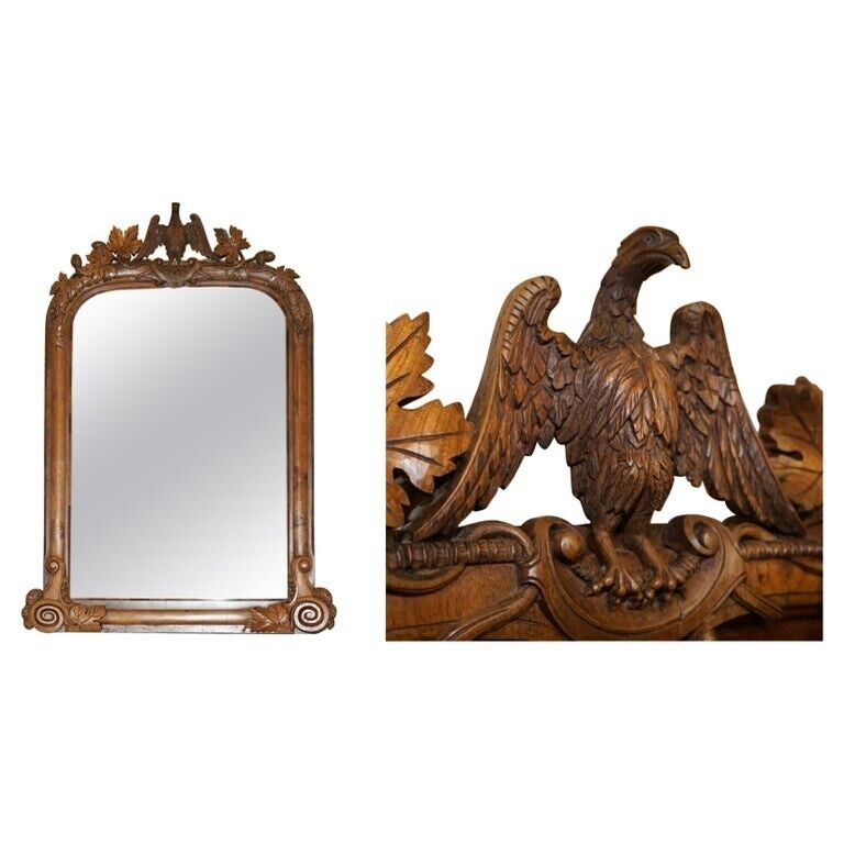 STUNNING ANTIQUE VICTORIAN HAND CARVED CIR 1860 AMERICAN EAGLE OVERMANTLE MIRROR
