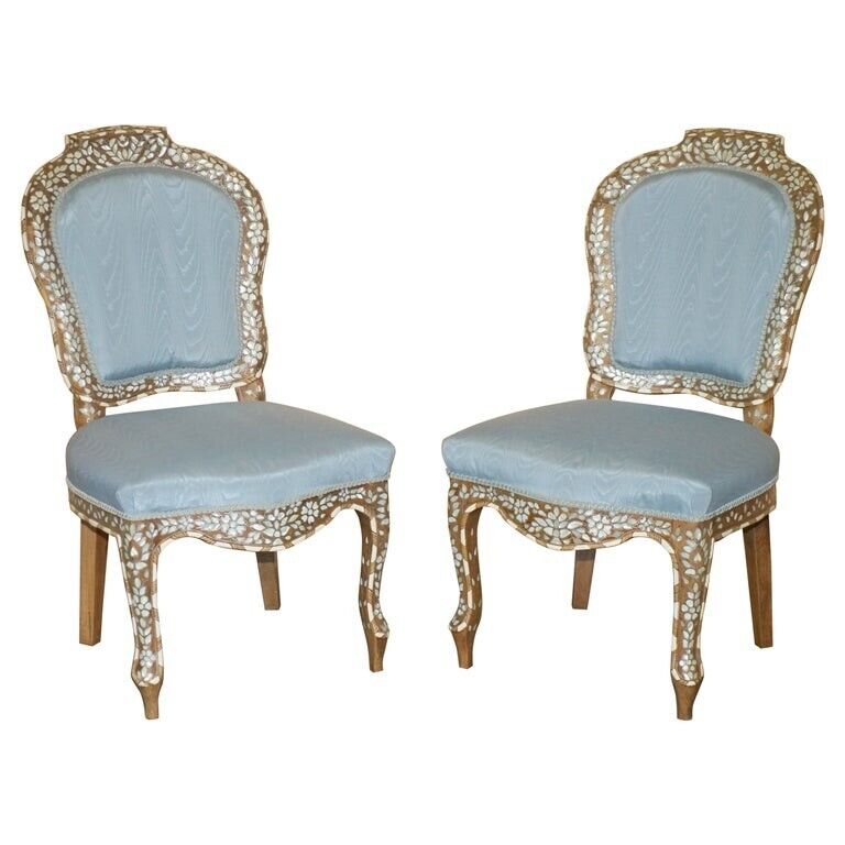 SUBLIME PAIR OF ANTIQUE MOTHER OF PEARL INLAID SIDE CHAIRS WITH ROSEWOOD FRAMES